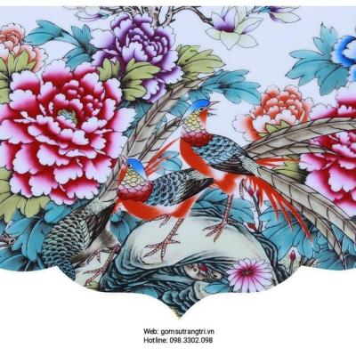 BỘ BÌNH ĐĨA CHIM TRĨ – HOA PHÙ DUNG